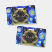 Badge Van Gogh Starry Nuit Siamese Cat (Avant & arrière)