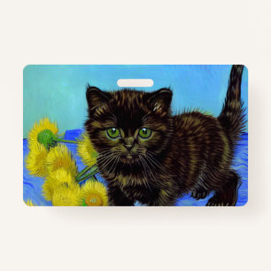 Badge Van Gogh Style Chat avec tournesol