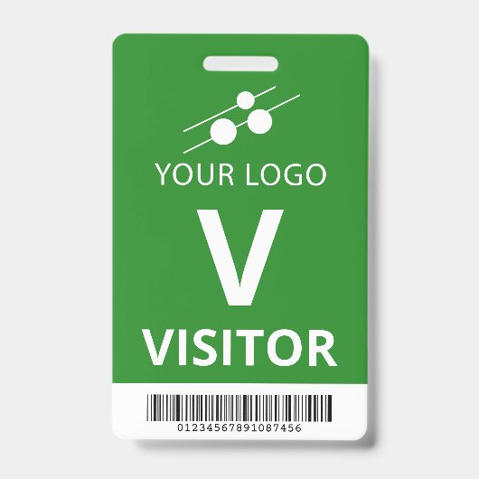 Badge Vert Blanc Ajouter Votre Logo Bar Code Visiteur (Avant)