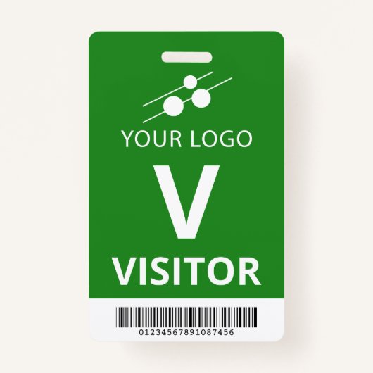 Badge Vert Blanc Ajouter Votre Logo Bar Code Visiteur (Devant)
