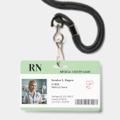 Badge Vert | Carte d'identité photo de l'employé médical (Avant avec lanière)