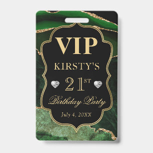 Badge Vert et Or Marbre Paillettes Agate Anniversaire VI