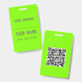 Badge vert fluorescent - lettrage gras - code QR (Avant & arrière)