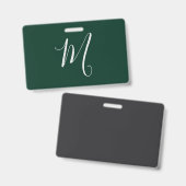Badge Vert foncé uni élégant moderne monogramme propre n (Avant & arrière)