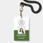 Badge Vert, ID photo de l'employé avec code QR, société (Face avec cordon)