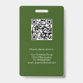 Badge Vert, ID photo de l'employé avec code QR, société (Dos)