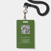 Badge Vert, ID photo de l'employé avec code QR, société (Dos avec cordon)