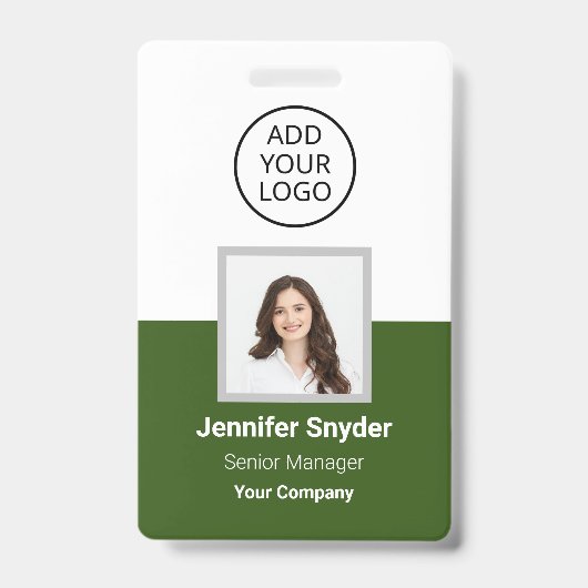 Badge Vert, ID photo de l'employé avec code QR, société (Face)