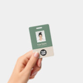 Badge Vert sauge beige Photo de l'employé Logo Nom (Manuel / portable)