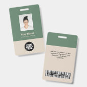 Badge Vert sauge beige Photo de l'employé Logo Nom (Avant & arrière)