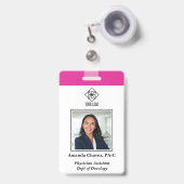 Badge Vertical Pink Custom Employee ID Photo Name (Front with Retractable)