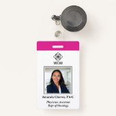 Badge Vertical Pink Custom Employee ID Photo Name (Front with Retractable)