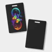 Badge Vibrant infinity with rainbow butterfly on black (Avant & arrière)