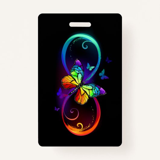 Badge Vibrant infinity with rainbow butterfly on black (Devant)