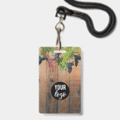 Badge Vignoble Bois et raisins Vin Visite de dégustation (Arrière avec lanière)