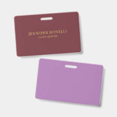 Badge Vin & Or Couleur Professionnel Moderne et tendance (Avant & arrière)