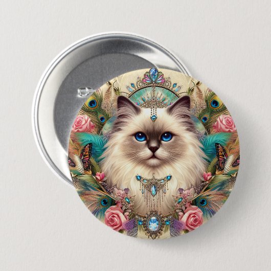 Badge  Vinage Ragdoll Cat Art Ronde Button 7,6 Cm (Voorkant /achterkant)