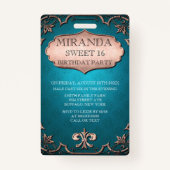 Badge Vintage Turquoise Tan Scroll Sweet 16 Anniversaire (Devant)