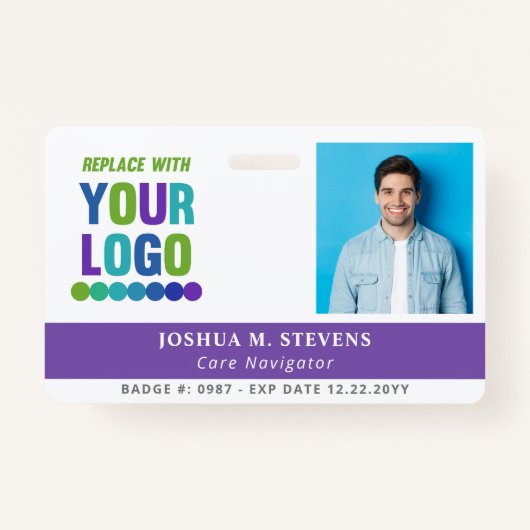 Badge Violet avec grand logo et photo ID employé (Devant)