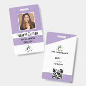 Badge Violet | Logo employé photo ou code QR de sécurité (Avant & arrière)