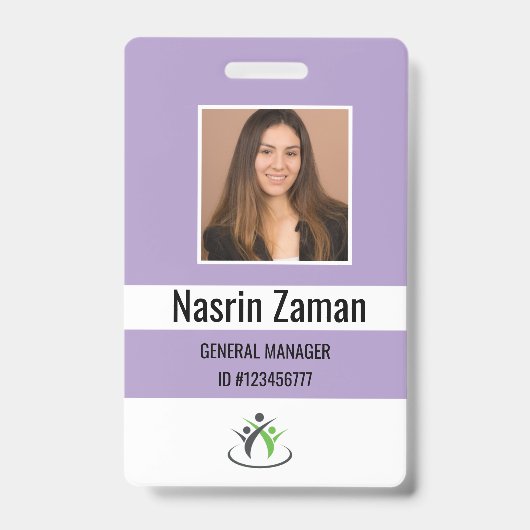Badge Violet | Logo employé photo ou code QR de sécurité (Avant)