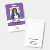 Badge Violet | Photo du logo de l'employé ou code QR Séc (Avant & arrière)