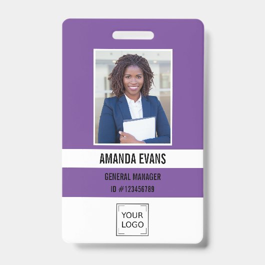 Badge Violet | Photo du logo de l'employé ou code QR Séc (Avant)