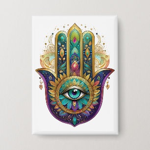 Badge Violet Vert Or Pétales Hamsa Turquoise Troisième Œ