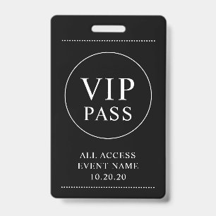 Badge VIP Accès Illimité Evénement Simple Noir Bla