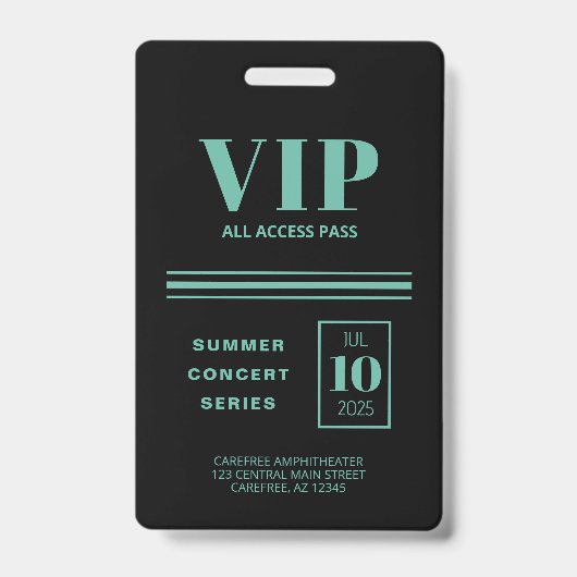 Badge VIP Accès total Turquoise noir (Avant)