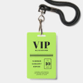 Badge VIP Accès Total Vert Fluorescent (Arrière avec lanière)