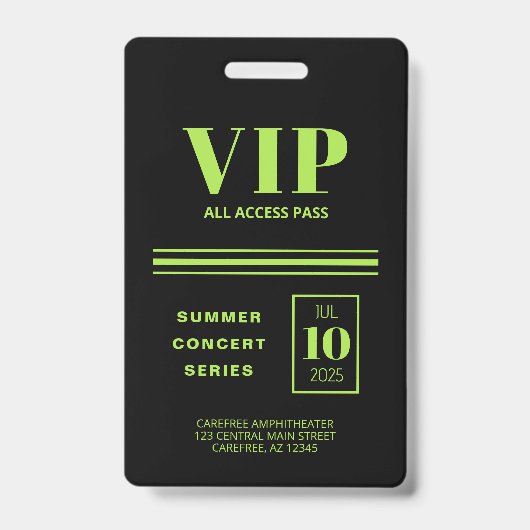Badge VIP Accès Total Vert Fluorescent (Avant)