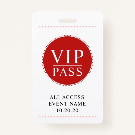 Badge VIP All Access, événement simple rouge blanc (Devant)