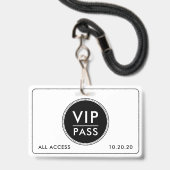 Badge VIP All Access Event Black White (Back with Lanyard)