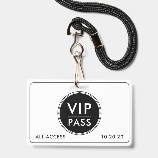 Badge VIP All Access Event Black White (Back with Lanyard)