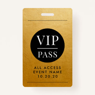 Badge VIP All Access Event Gold Metallic Foil Gold Black