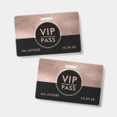 Badge VIP All Access Event Metallic Rose Gold Glitter (Front & Back)