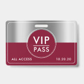 Badge VIP All Access Event Metallic Silver Burgundy (Back)