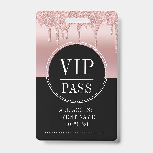 Badge VIP All Access Event Rose métallique Gold Black (Avant)