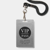 Badge VIP All Access Event Silver Metallic Foil Gold (Avant avec lanière)