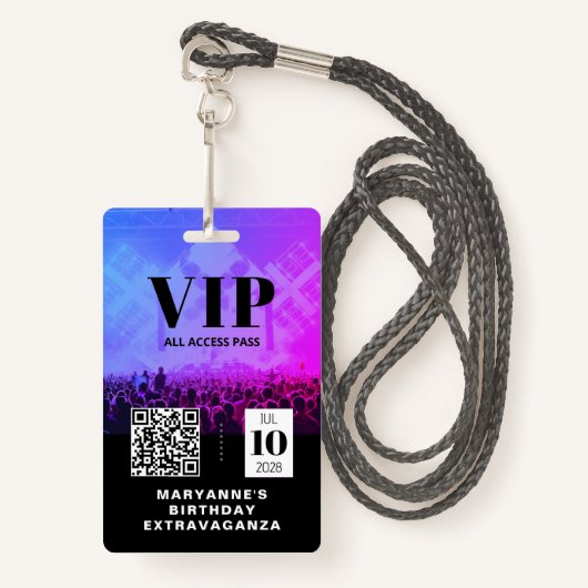 Badge VIP All Access QR Code Anniversaire (Devant avec lanière)