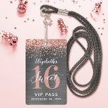 Badge VIP Anniversaire 16 Ans Rose Gold Sweet<br><div class="desc">Une façon astucieuse d'inviter vos invités à votre fête d'anniversaire pour vos 16 ans. Ces invitations personnalisées en forme de badge de passe VIP pour vos 16 ans en rose gold sont sûres d'impressionner vos invités. Le design présente un faux métal brossé rose gold avec paillettes argentées et une police...</div>
