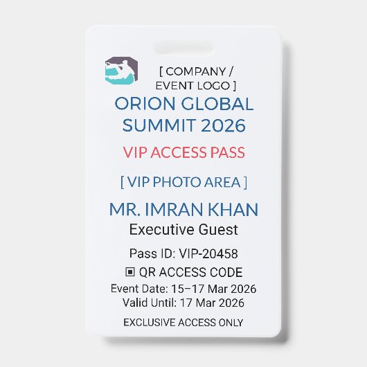 Badge VIP | Badge Pass – Sécurité d'entreprise (Avant)