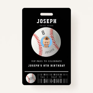 Badge VIP Baseball Pass Photo personnalisée Anniversaire