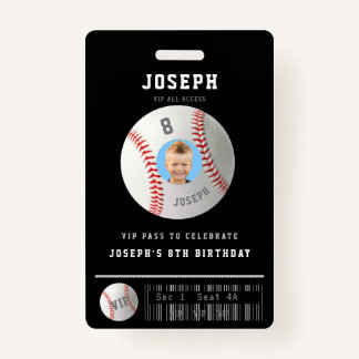 Badge VIP Baseball Pass Photo personnalisée Anniversaire