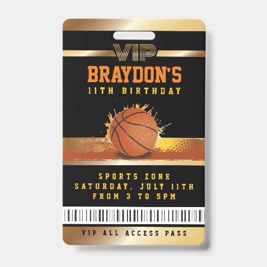 Badge VIP Basketball Anniversaire TOUT ACCÈS Gold Pass (Front)