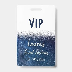 Badge VIP bleu marine blanc Sweet Sixteen
