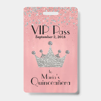 Badge VIP Couronne Argentée Rose pour Quinceañera