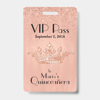 Badge VIP Couronne Rose Gold Quinceañera