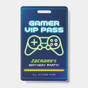 Badge VIP de fête d'arcade de jeu vidéo néon